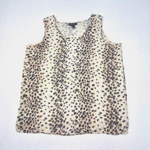 Silk‎ House Tank Top Womens Medium Tan Leopard Print 100% Silk Sleeveless Shell